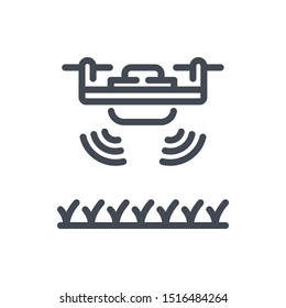 Smart farm drone line icon. Wireless drone and plant growth monitoring vector outline sign.