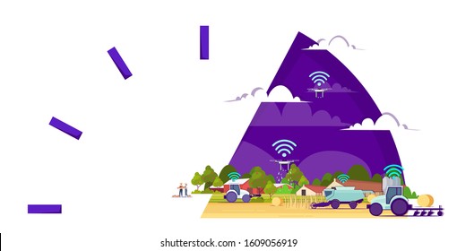 smart farm with drones tractors combine harvester 5g wireless internet connection automation farming concept innovation technology agricultural company horizontal vector illustration