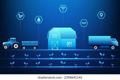 Smart Farm: Farmers who use technology to control the operation of agricultural farms. Measure productivity growth, crop care, and product export temperature. Vector illustration