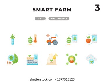 Paquete de iconos planos de granja inteligente para la interfaz de usuario. Pixel perfecto conjunto de iconos de vector de línea delgada para diseño web y aplicación web.
