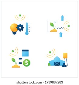 Smart farm flat icons set. Consist of large farms, commerce in agriculture, light and heat control, crop monitoring.Agricultural innovation concepts.3d vector illustrations