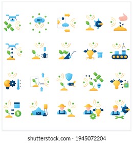 Smart farm flat icons set. Consist of weather tracking, drones photograph, irrigating land, pests and weeds elimination.Agricultural innovation concepts.3d vector illustrations