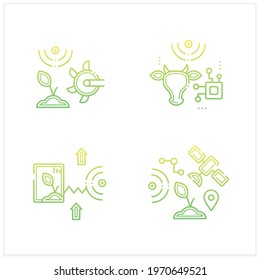 Smart farm gradient icons set. Consist of harvesting, RFID identification,GPS geofencing.Agricultural innovation concepts.Isolated vector illustration.Suitable to banners, mobile apps and presentation