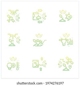 Smart farm gradient icons set. Consist of harvesting, RFID identification,GPS geofencing.Agricultural innovation concepts.Isolated vector illustration.Suitable to banners, mobile apps and presentation