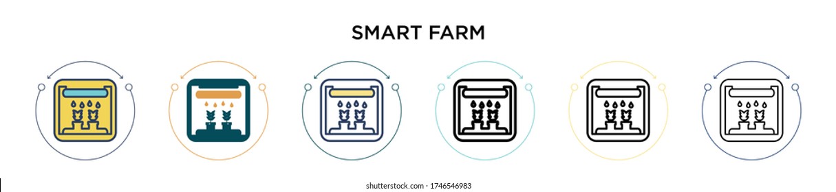 Smart farm icon in filled, thin line, outline and stroke style. Vector illustration of two colored and black smart farm vector icons designs can be used for mobile, ui, web
