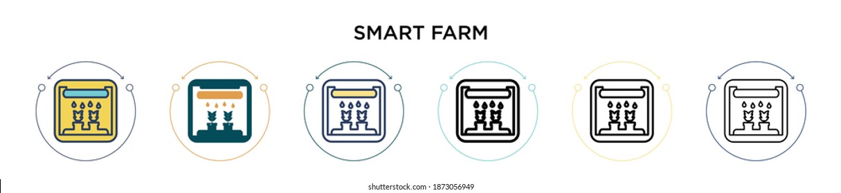 Icono de conjunto de servidores inteligente en el estilo relleno, delgado, contorno y trazo. Ilustración vectorial de dos diseños de vectores de granja inteligentes de colores y negros se puede utilizar para móviles, ui, web