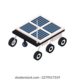 Icono de granja inteligente con vehículo robótico isométrico equipado con paneles solares Ilustración vectorial 3d