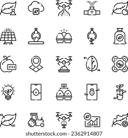 Smart Farm Icon Set Drohne, Smart Farm, Traktor, Blatt, Dünger, Sammlung. Vektorgrafik