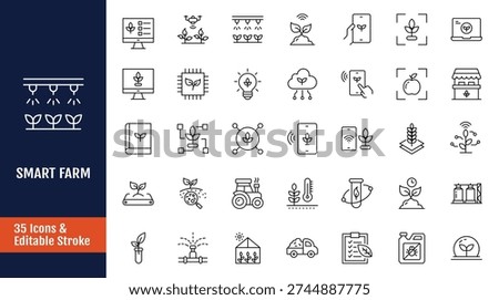 Smart farm icon set. Outline icon with Editable stroke. Vector illustration
