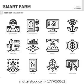smart farm icon set,outline style,vector and illustration