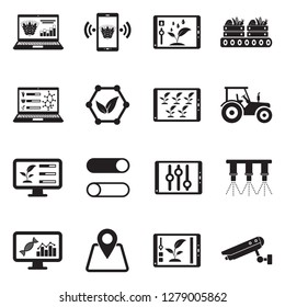 Smart Farm Icons. Black Flat Design. Vector Illustration.