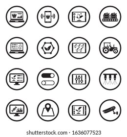 Smart Farm Icons. Black Flat Design In Circle. Vector Illustration.