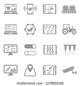 Smart Farm Icons. Gray Flat Design. Vector Illustration.