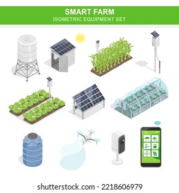 smart farm iot set solar cell water pump and drone farming system equipment ecology for agricultural diagram isometric