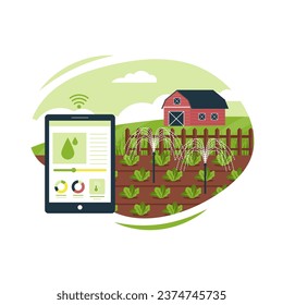 Smart farm irrigation concept. Technology farm illustration concept. Vector illustration flat concept