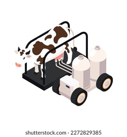 Smart farm isometric icon with automatic milking machine and cow 3d vector illustration