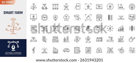 Smart Farm line editable icon set. Editable stroke. Vector illustration