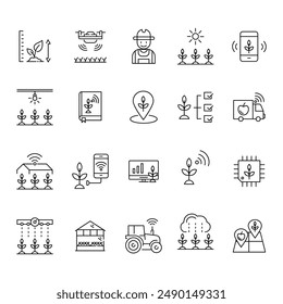  Smart farm line editable icons set. Innovative technologies for managing farm or agriculture.