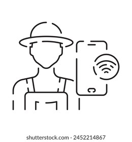 Smart farm line icon, smart farming and agriculture icon or sign, vector