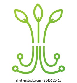 Das Smart-Farm-Logo.Eco-Tech-Template.Intelligente Landwirtschaft.Leaf Gartenpflanzeninnovationstechnologien.Grüne Technologie.Vektorgrafik. Einzeln auf weißem Hintergrund.