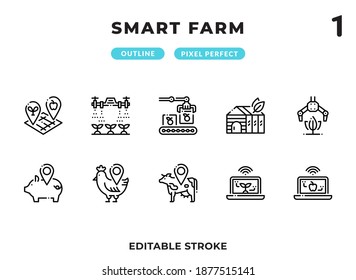 Smart Farm Outline Icons Pack for UI. Editable Stroke. Pixel perfect thin line vector icon set for web design and website application.
