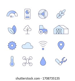 Smart Farm Related Line Icon Set. Farm Technologies Linear Icons. Food Science Outline Vector Signs And Symbols Collection.