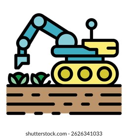 Icono de repollo robot de granja inteligente. Esquema inteligente de la granja robot repollo Vector icono de color plano aislado