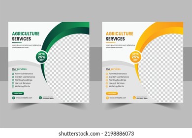 Smart farm service social media banner or agriculture farming services social media post banner and web banner template. Lawn mower garden or landscaping service social media post