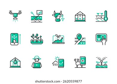 Granja inteligente - conjunto de iconos de estilo de diseño de línea