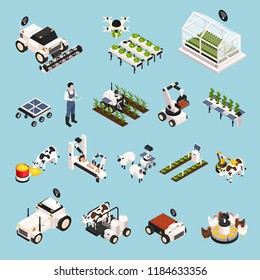 Smart Farm Set With Technology Symbols Isometric Isolated Vector Illustration