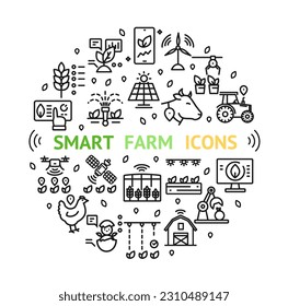 Smart Farm Sign Round Design Template Thin Line Icon Banner for Promotion, Marketing and Advertising. Vector illustration