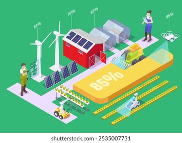 Granja inteligente con paneles solares y fuentes de energía renovables