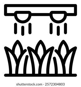 Smart farm system watering plants growing in greenhouse using drip irrigation technology icon