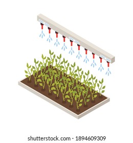 Smart farm technology of automated watering 3d icon isometric vector illustration