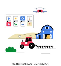 Smart Farm Technology, Digital Control Panel Monitoring Agricultural Operations In Flat Vector Illustration Symbolizing Precision Farming And Automation, Isolated On White Background