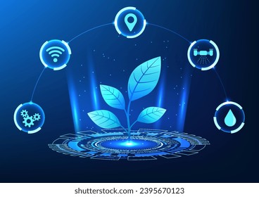 Smart farm technology Plants inside the circle along with the perch Shows the use of technology to help manage farms. Product inspection export of produce Farm status tracking