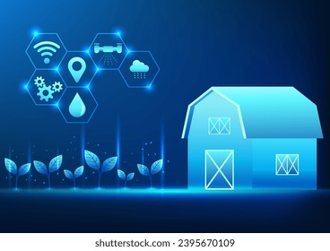 Smart Farm Technology Farm storage and plants Shows the use of technology to help manage farms. Product inspection, product delivery, farm status tracking