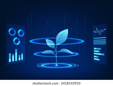 Intelligente Landtechnik, bei der Technologie zur Kontrolle landwirtschaftlicher Betriebsabläufe eingesetzt wird. Messung des Produktionswachstums, der Pflanzenpflege, der Temperatur. Pflanzen, die gescannt wurden, um Daten zu messen