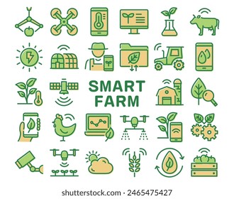 Smart farm vector colorful icon set on white background.