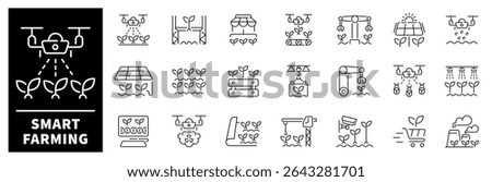 Smart farm vector icons.Thin line icons related to farming and planting. Farming vector icons in line style.