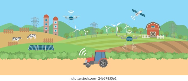 Smart farm vector illustration. technology agriculture.