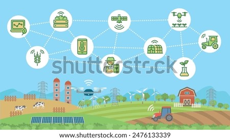 Smart farm vector illustration. technology agriculture.