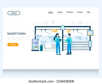 Smart farm vector website template, web page and landing page design for website and mobile site development. Automated cattle farm, iot smart farming technology.