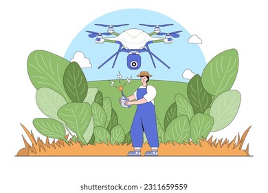 Smart Farming and Agricultural Technology Concept with a Person Operating a Drone for Crop Monitoring.