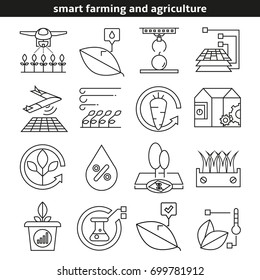 smart farming and agriculture icons in line style