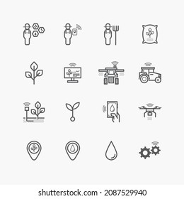 Smart Farming Or Agriculture Technology Icons Set Farmer Managing Technology Application Environment Vector.