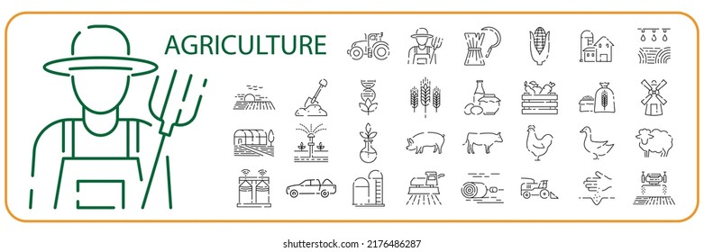 Smart farming and agriculture thin line vector icons set. World global agriculture or food crisis