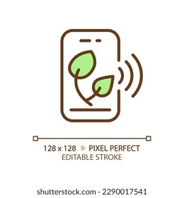 Smart farming app green RGB color icon. Digital agriculture. Farm management. IoT application. Planting advice. Isolated vector illustration. Simple filled line drawing. Editable stroke