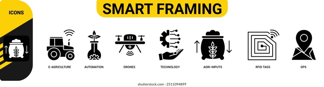 Smart farming concept banner with icons. Banner smart farming and agriculture technology.