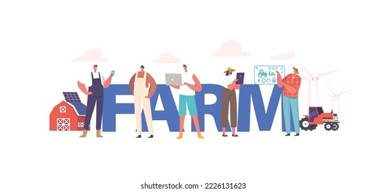 Smart Farming Concept Poster, Innovative Agricultural Technologies, Modern Digital Farming Controlled Remotely. Digital Agricultural Farm Of Future Poster, Banner or Flyer. Cartoon Vector Illustration